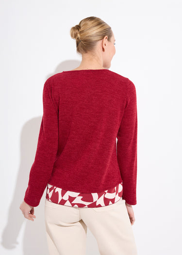 T-shirt chaud effet 2 en 1 manches longues Bordeaux