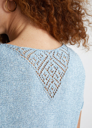 Pull fin ajouré manches courtes Bleu
