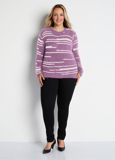 Pull maille douce effet poilu Parme/Ecru
