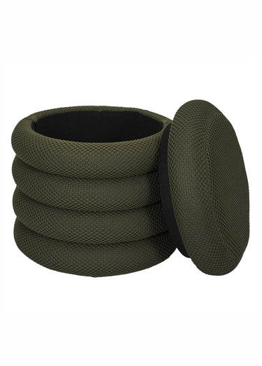 Pouf coffre rond design en mesh ATOME Kaki
