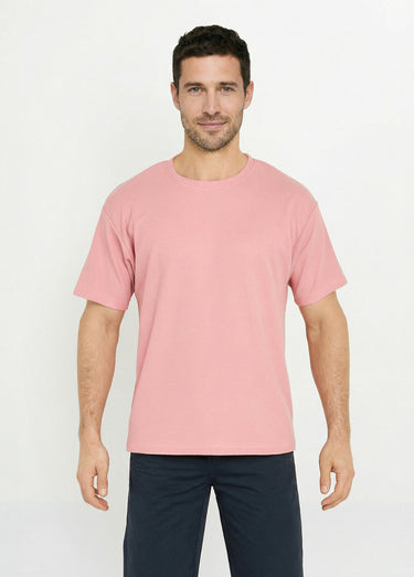 T-shirt maille texturée manches courtes Rose