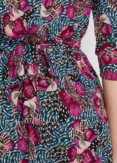 Robe courte cache-coeur en maille Imprime Fuchsia