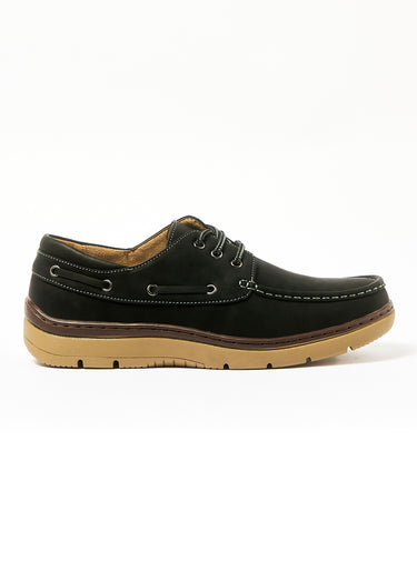 Chaussures bateau à lacets, simili cuir Noir