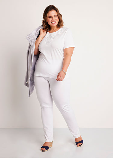 T-shirt court brodé manches courtes Blanc