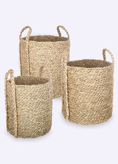 Set de 3 paniers ronds, roseau tressé Rond
