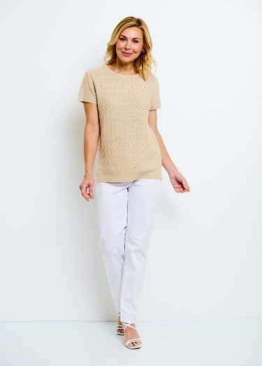 Pull-tunique tricot reliefé torsadé manches courtes Ficelle