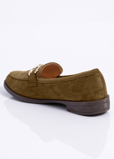 Mocassins suédine avec bride en métal Kaki