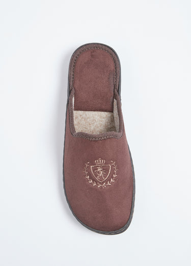 Chaussons mules largeur confort textile velouté brodé Marron