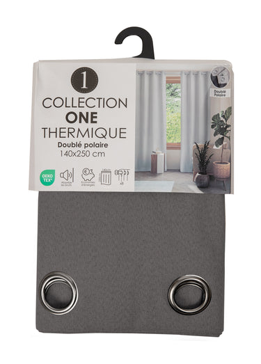 Rideau thermique polaire effet natté finition oeillets Gris