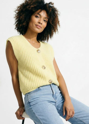 Gilet sans manches avec boutons bijoux Jaune