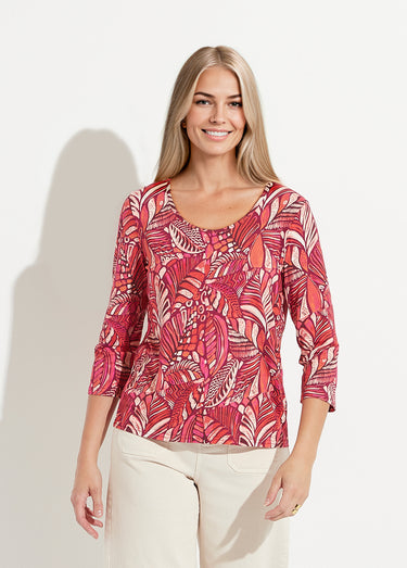 T-shirt col rond imprimé patchwork Rose/Orange