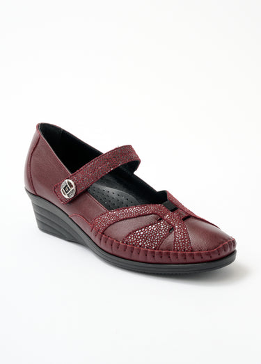 Ballerines largeur confort cuir scratchées Bordeaux