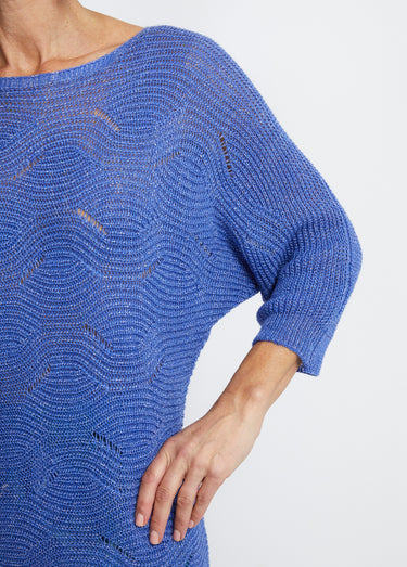 Pull maille reliefée ajourée volume boîte Bleu
