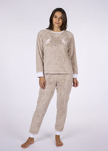 Pyjama chaud en sherpa thème lapine Beige