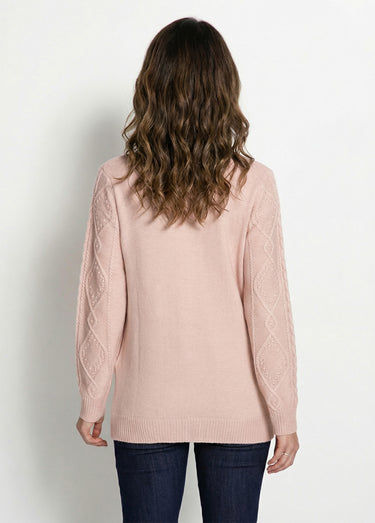 Gilet zippé chaud col montant torsades Rose