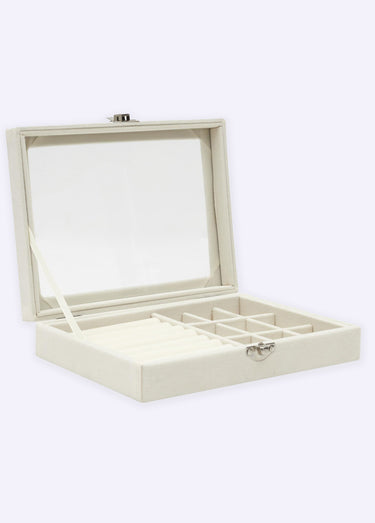 Boite à bijoux bois, couvercle verre 2F Creme