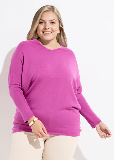 Pull maille fine jauge épaules descendues Mauve