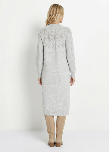 Robe-pull courte tricot ajouré col rond Gris Clair Chine