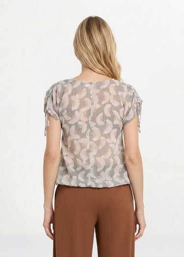 Tunique voile fil métallisé motif ginkgo Écru / Tilleul