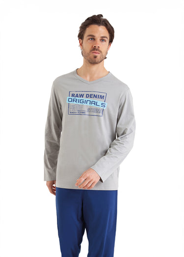 Pyjama coton respirant homme Gris/Bleu