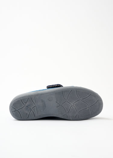 Chaussons scratchés largeur confort fourrés Bleu Jean