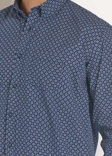 Chemise manches longues motif géométrique Marine