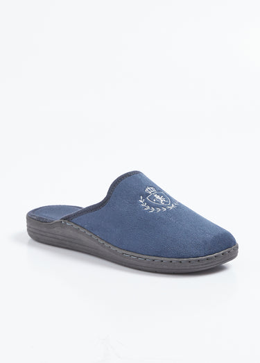Chaussons mules largeur confort textile velouté brodé Marine