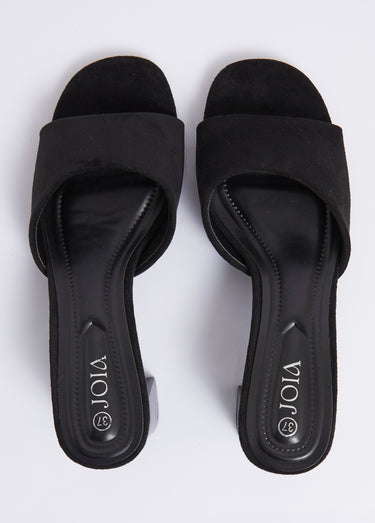 Mules suédine à talon façon lamellé Noir