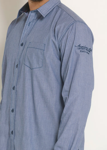Chemise entretien facile polycoton Bleu Raye