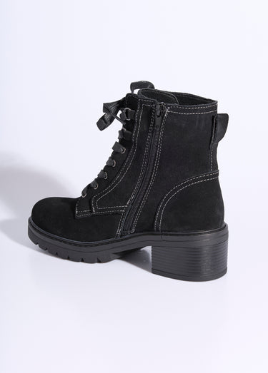 Bottines en cuir crantées, talon large Noir