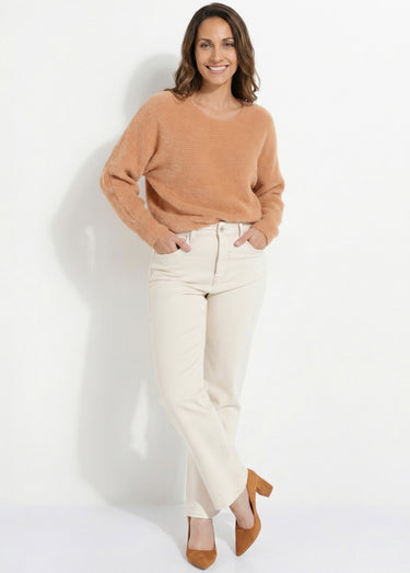 Jean droit 5 poches, spécial PETITE Beige