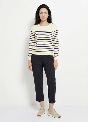 Pull marin épais rayé boutons épaules Ecru Raye Marine