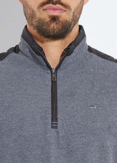 Pull avec col zippé et détails bimatière Gris