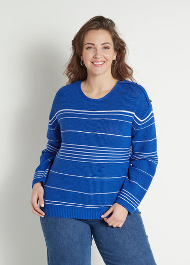 Pull marinière col rond Bleu Dur/Blanc