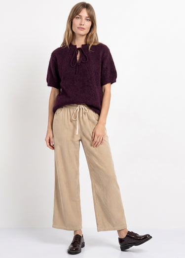 Pull manches courtes doux avec laine Bordeaux