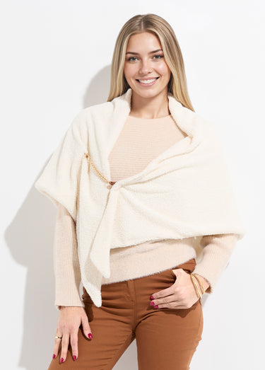 Poncho toucher laineux chainette métal Beige