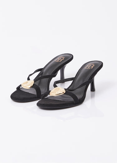 Mules croisées talon fin et détail métal Noir