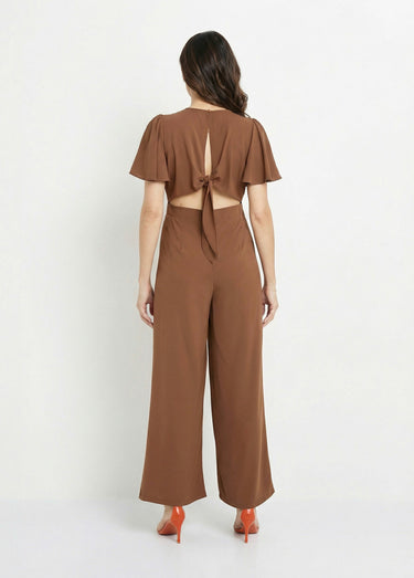 Combinaison chic encolure V, dos nu noué Chocolat