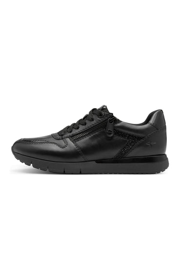 Baskets chic en cuir, lacets et zip Noir