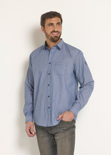 Chemise entretien facile polycoton Bleu Raye