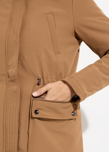 Parka chaude fourrure capuche amovible Camel