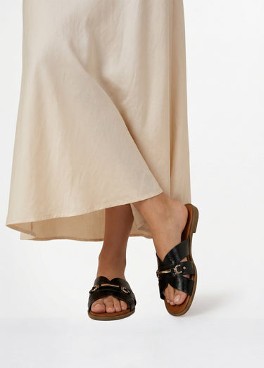 Sandales chic simili cuir, détails métal Noir