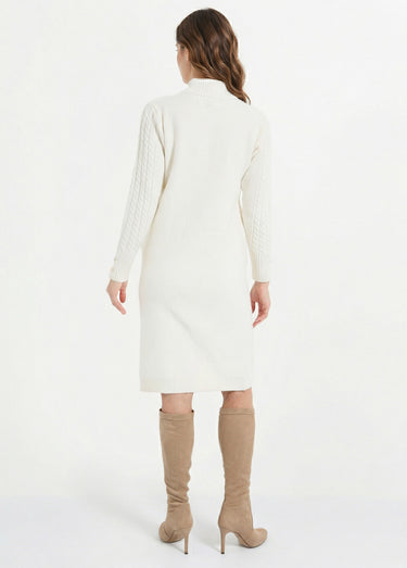 Robe-pull courte tricot uni col rond Ecru