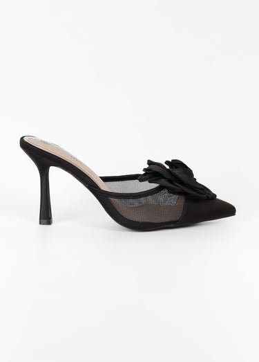 Mules chic fleur tissu Noir