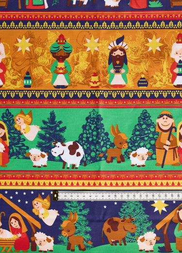 Coupon tissu crèche de Noël 1,5m x 1,45m Imprime Creche