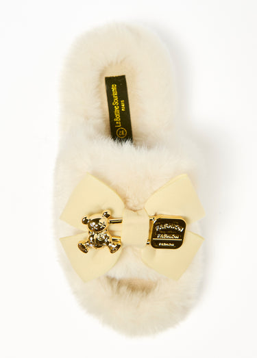 Mules fourrure et noeud Beige