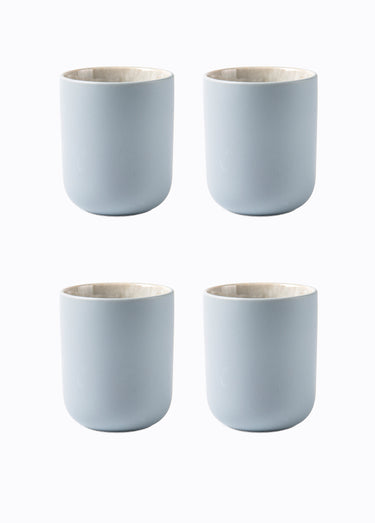 Set 4 tasses grès émaillé, moyen Bleu / Gris