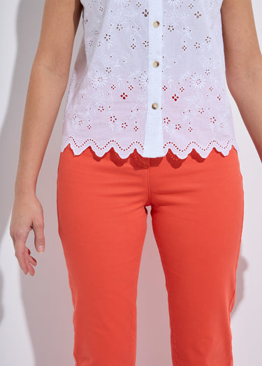 Débardeur boutonné broderie anglaise coton Blanc