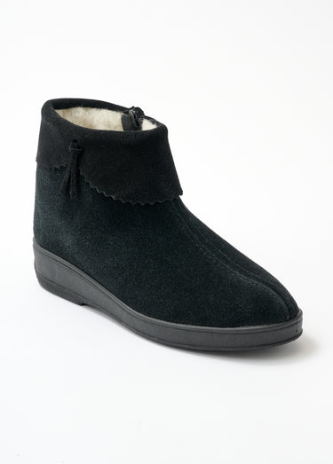Boots zippées fourrées largeur confort cuir velours Noir