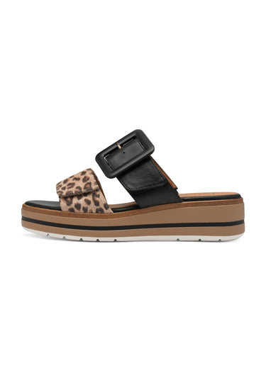 Mules 2 brides avec semelle compensée Leopard